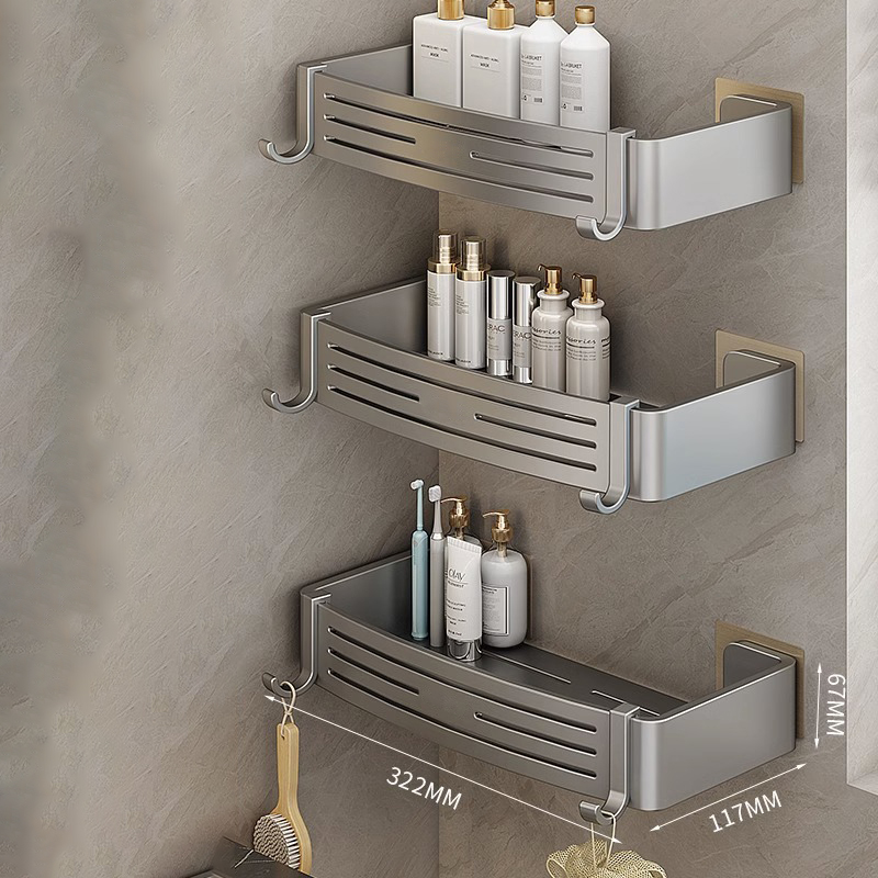 Estante de baño sin perforación, organizadores colgantes, toallero, estantes de almacenamiento de artículos de tocador, soporte organizador para champú para Baño: Verde claro