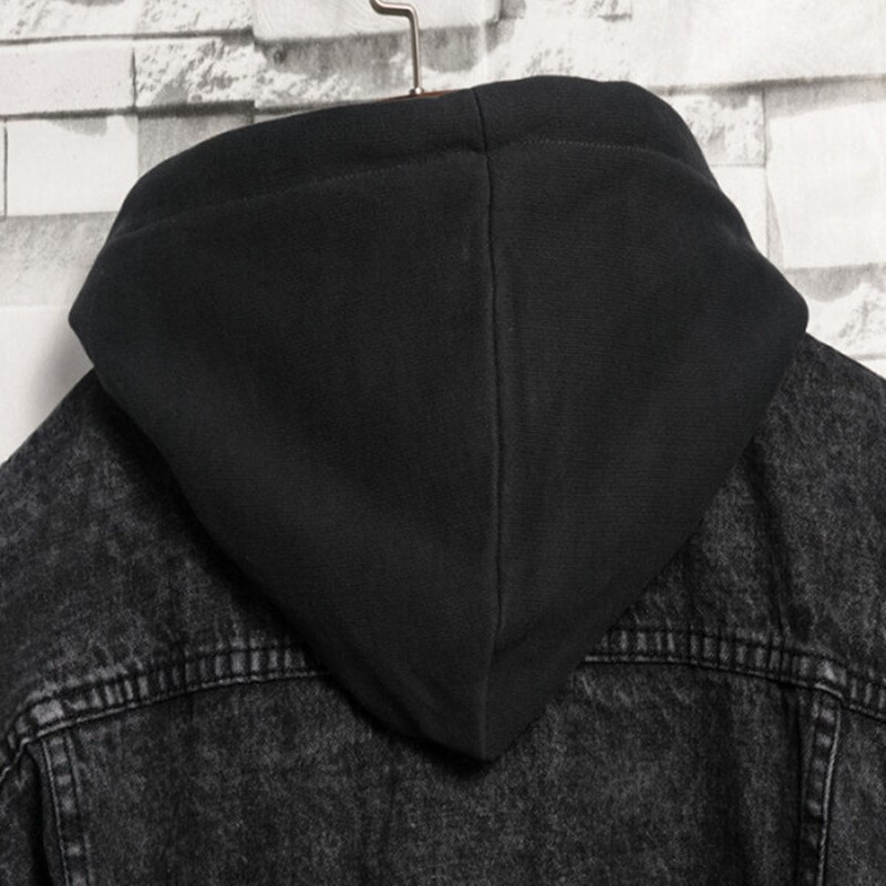 Veste Jean Capuche Homme Délavée Patchwork - Style Streetwear Vintage Automne/hiver - Fausse Veste Deux Pièces