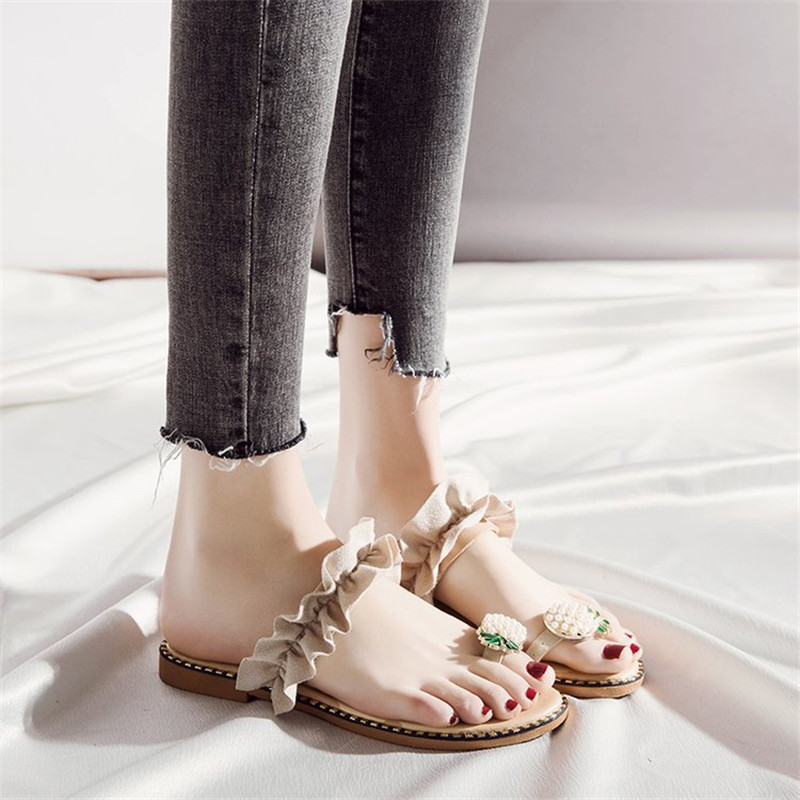 Summer Flat Heel Women Ladies Sandals toe ring Bohemia Sandals With ananas Flat Shoe Outdoor Slides 35-39