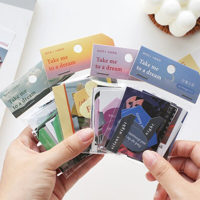 40pcs landscape text decoration stationery stickers aesthetic journals scrapbook planner project symbol aesthetics LOMO