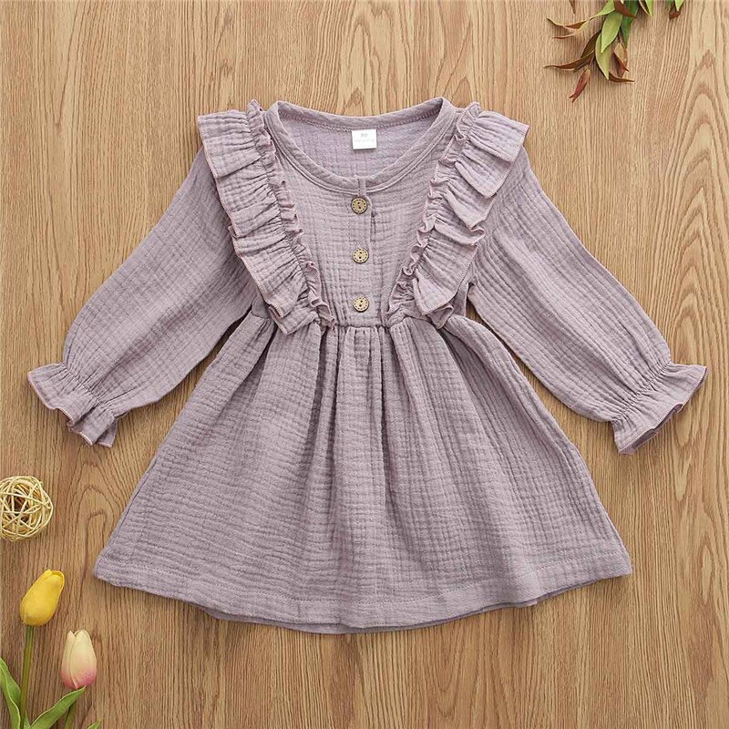 Robe d'automne pour filles, vêtements princesse, à volants et boutons solides, pour bébés,