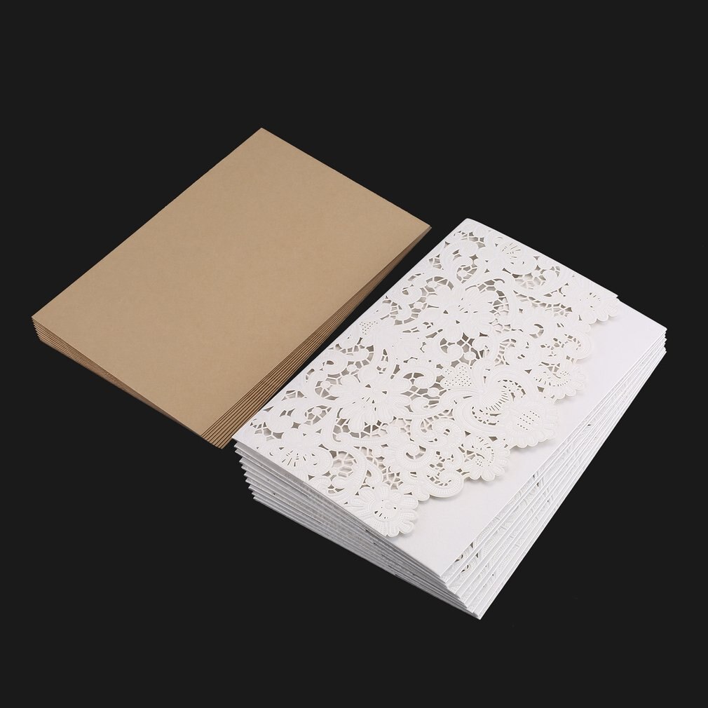 10 Pieces Foldable Invitation Card Cover Exquisite Hollow Out Bride Groom Printing for Wedding Party Use