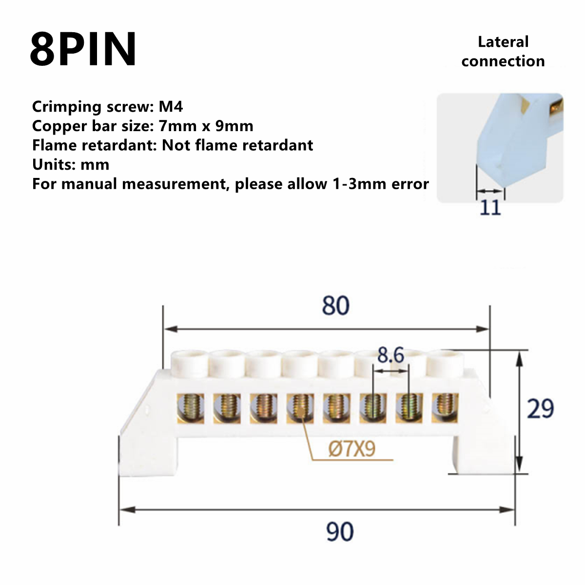 Blue White Green Zero Line 4Pin 6Pin 8Pin 10PiN 12PiN Brass Screw Grounding Bridge Terminal Block Connector Earth And Neutral: White 8 Pin