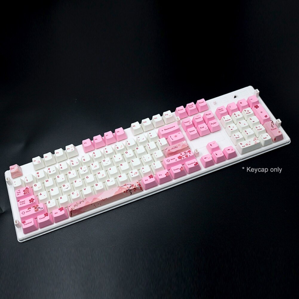 104 Keys Mechanical Keyboard Key Caps Pink Sakura Pattern Mechanical Keyboard Replacement Keycap Key Caps Keyboard Accessories