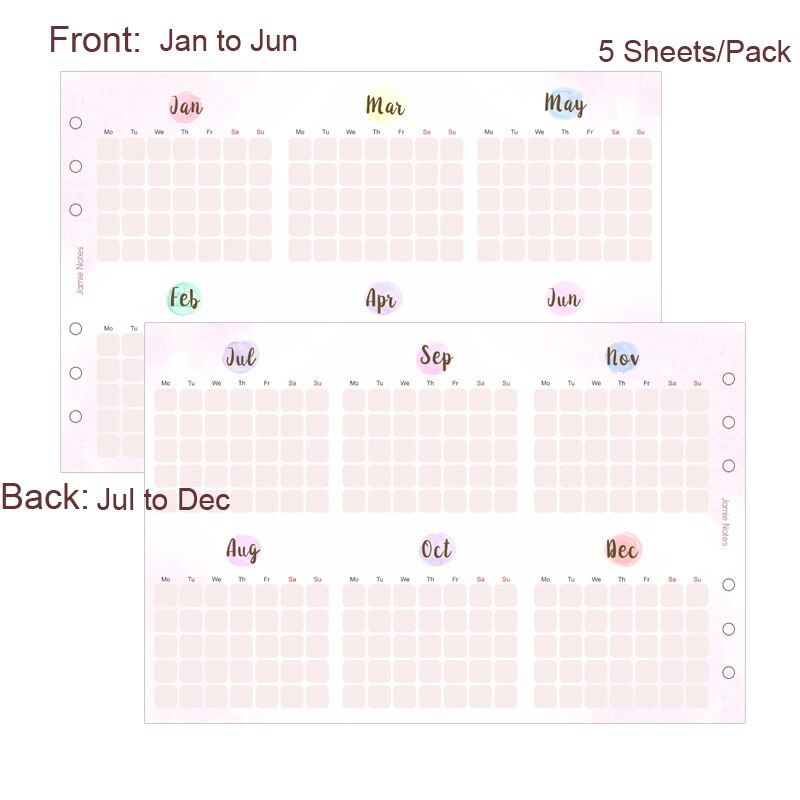 Fromthenon Pink Cute Monthly Planner Inserts A5A6A7 Notebook Refill Filler Papers 2022 Agenda Planner School Stationery