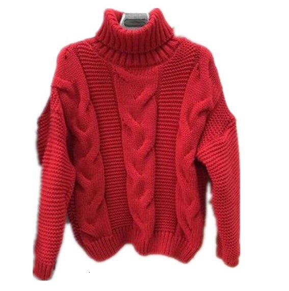 Dam tröjor polokrage tröja dam höst vinter ledig kort tröja stickad pullover tröja kvinnlig pull femme: Röd