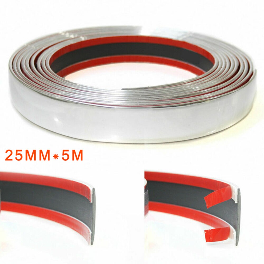 5M*25MM Car Chrome Styling Decoration Moulding Trim Strip Tape Protector Cover Soft PVC Chrome