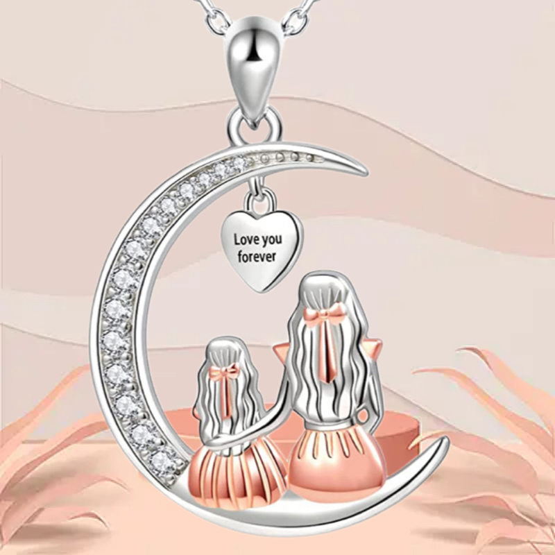 Maman fille lune pendentif collier t'aime pour toujours coeur colliers fête des mères bijoux