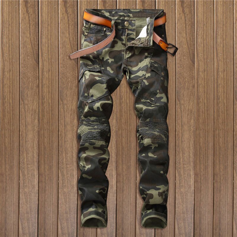 Heren Straight Leg Jeans - Casual Plaid Biker Broek met Ritssluiting - Katoen Middelzwaar: 38