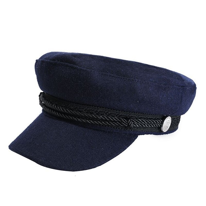 Kvinder mænd bomuld afslappet stil strenge hængslet knap golf kasket stilfuld retro metal ornament hat baretter fransk hat: Blå