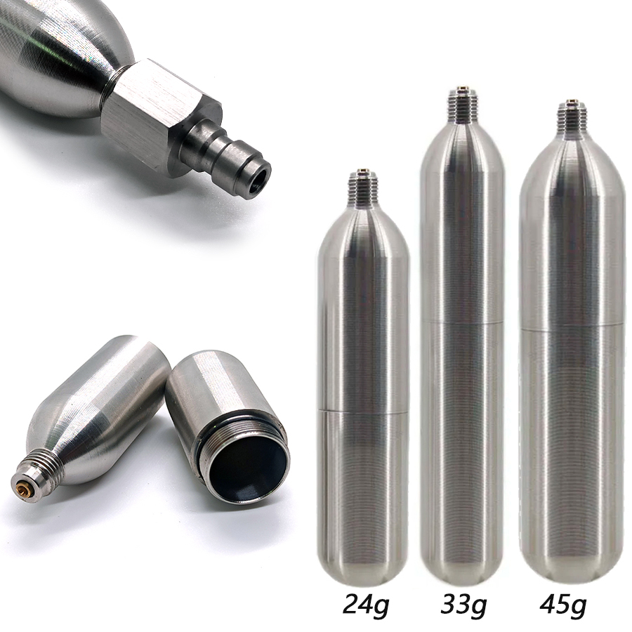 3/8-24unf 24g 45g 33g cartuchos de CO2 cilindro recargable de acero inoxidable de alta presión para entrenamiento de oxígeno chaleco de rescate de buceo