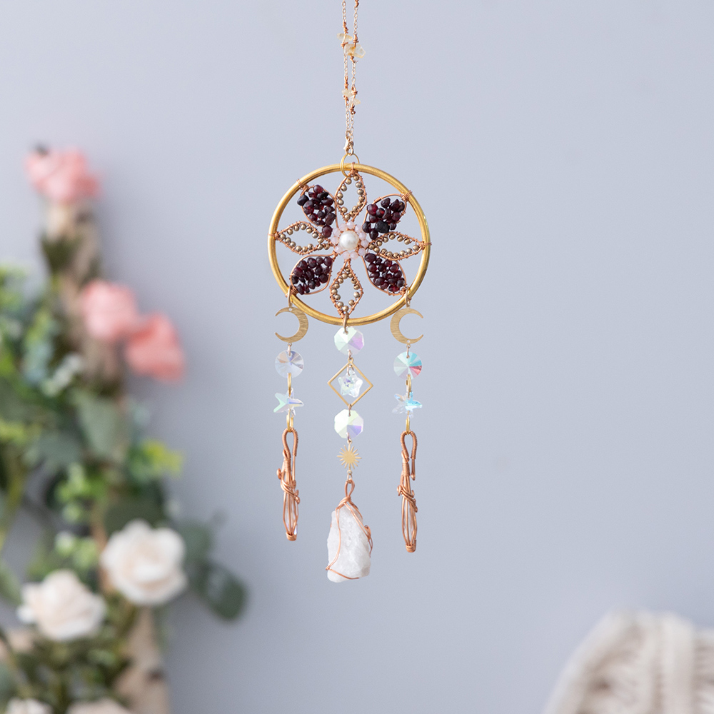 Carillon éolien Attrape-soleil En Cristal - 38,3 Cm, Avec 7 Perles Chakras - Décoration Jardin, Fenêtre, Doré