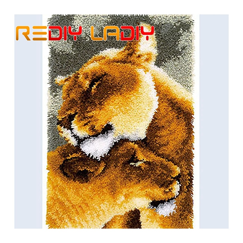 Kit de tapis crochet de verrouillage faire votre propre tapis Lion amitié crochet coussin bricolage tapis tapis acrylique fil imprimé toile Hobby & Craft