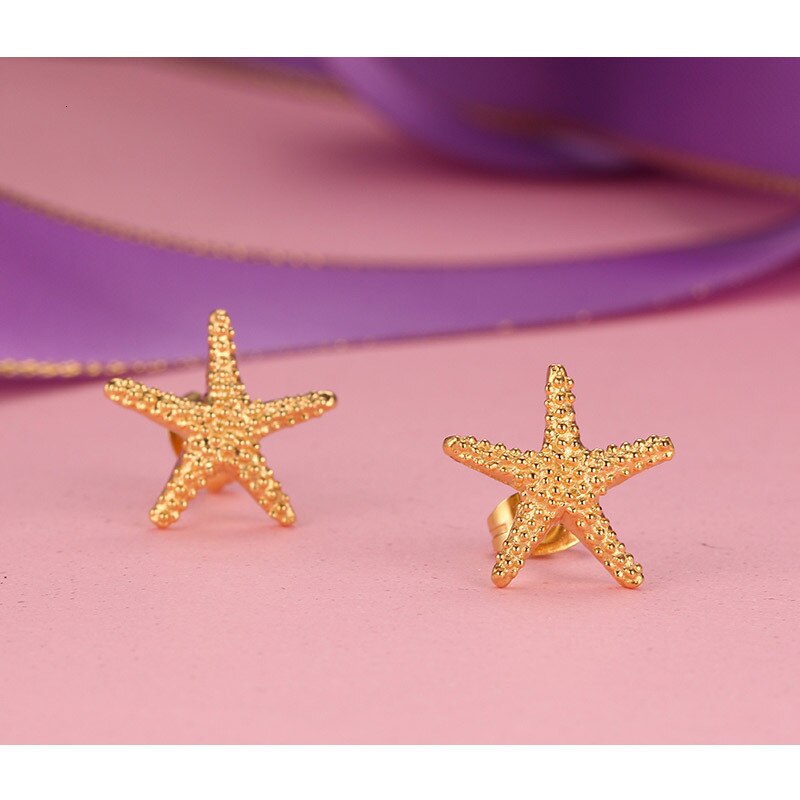 Vnox Gold-color Starfish Stud Earrings Lovely Ocean Star Stainless Steel Not allergic