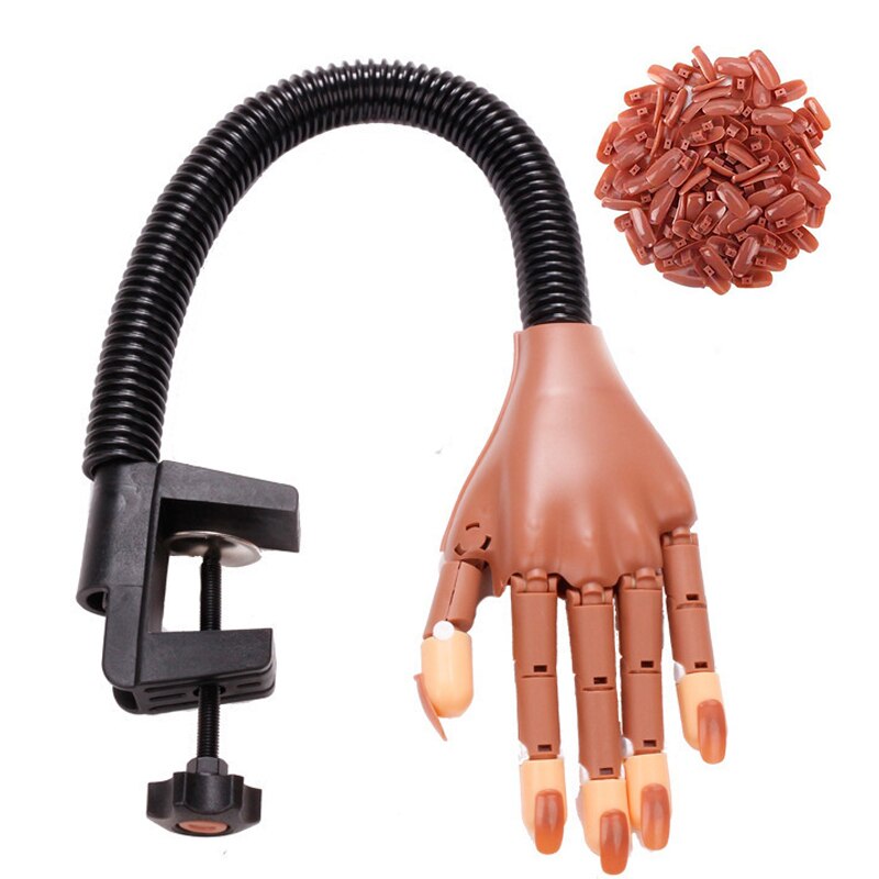 Main artificielle pour entraînement de manucure, outil ongulaire, support flexible et réglable, mannequin pour formation nail-art, fourniture mobile, avec 100 pièces de faux-ongles: Manipulator