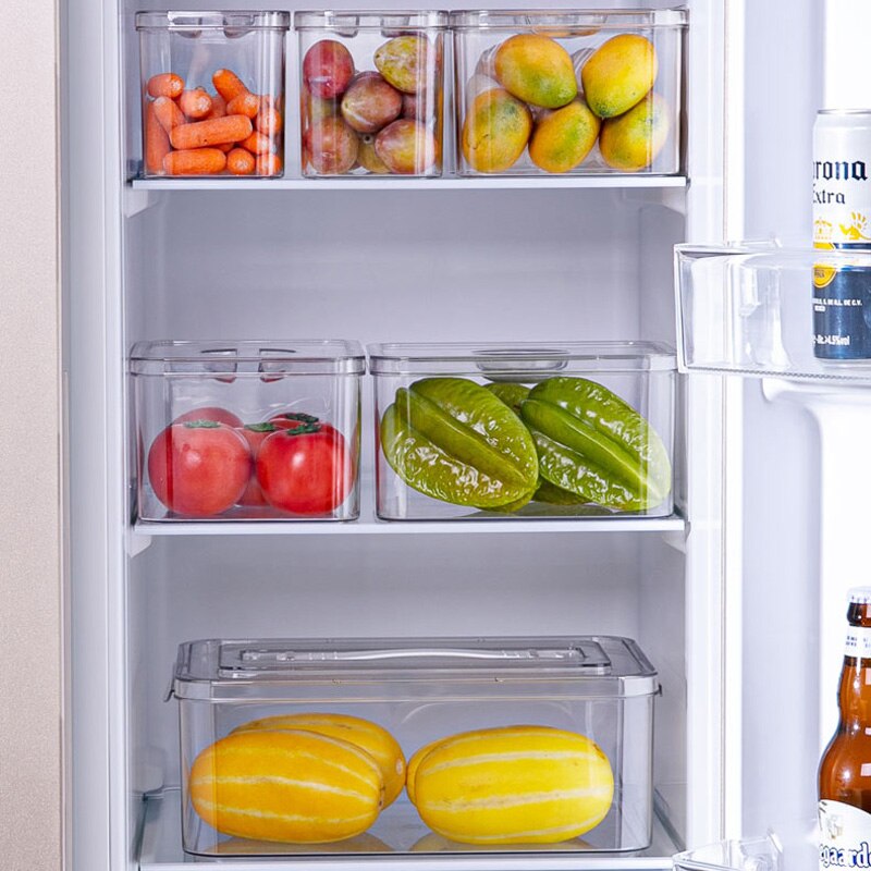 Keuken Koelkast Vriezer Ruimte Saver Organizer Thuis Voedsel Transparante Plastic Organizer Container Koelkast Opbergdozen