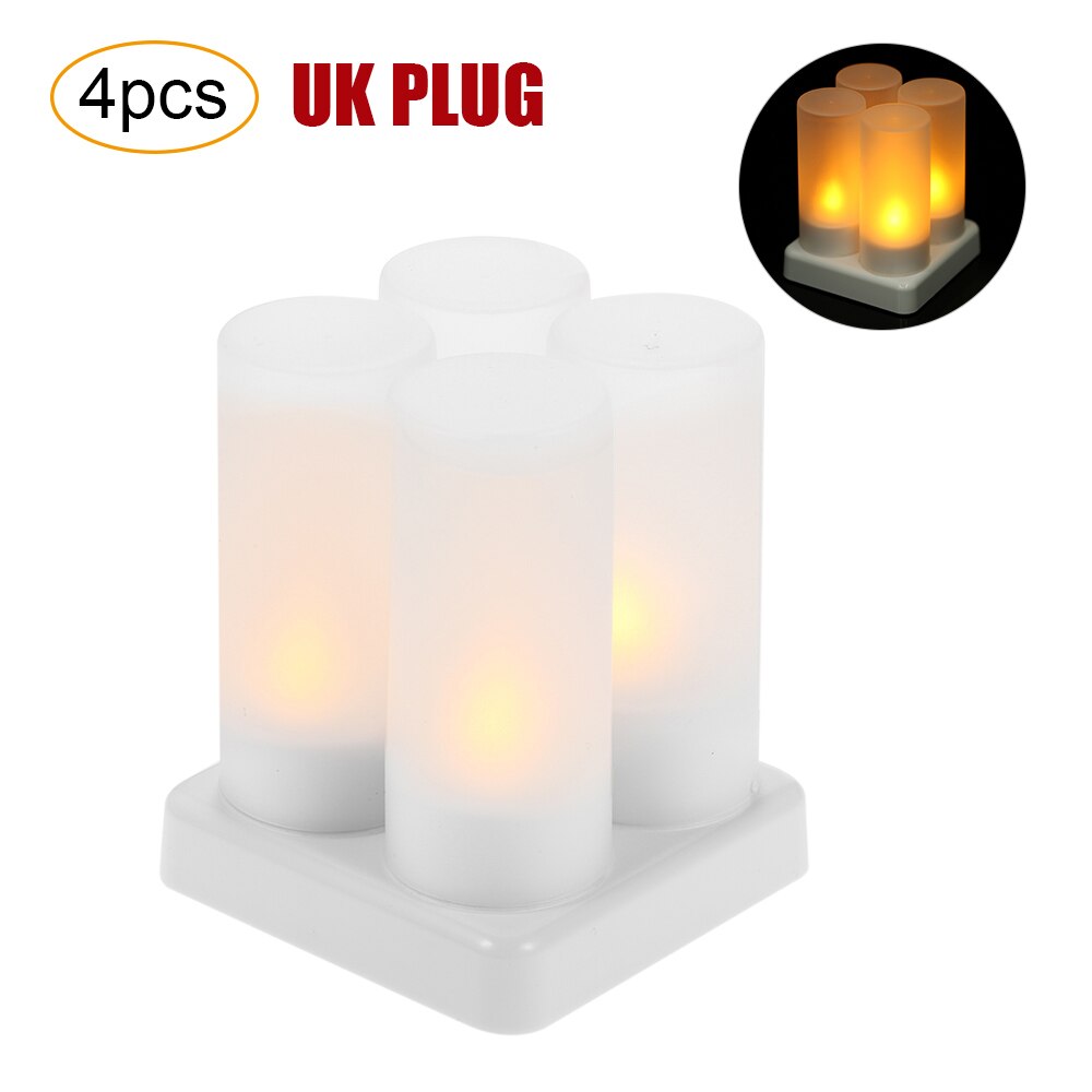 Oplaadbare Led Flickering Vlamloze Kaarsen Waxinelicht Verlichting Met Mat Cups Opladen Base Geel Licht 4/6/12 Stks/set: 4pcs UK PLUG