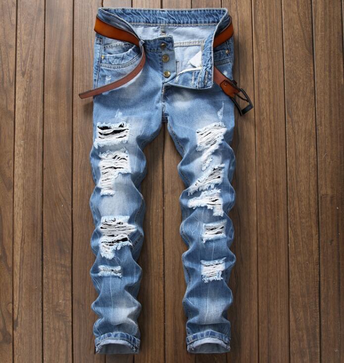 Lente Mode Mannen Jeans Gat Gescheurde Straight Slim Fit Streetwear Broek Voor Man Casual Cowboy Broek Voor mannelijke: 34