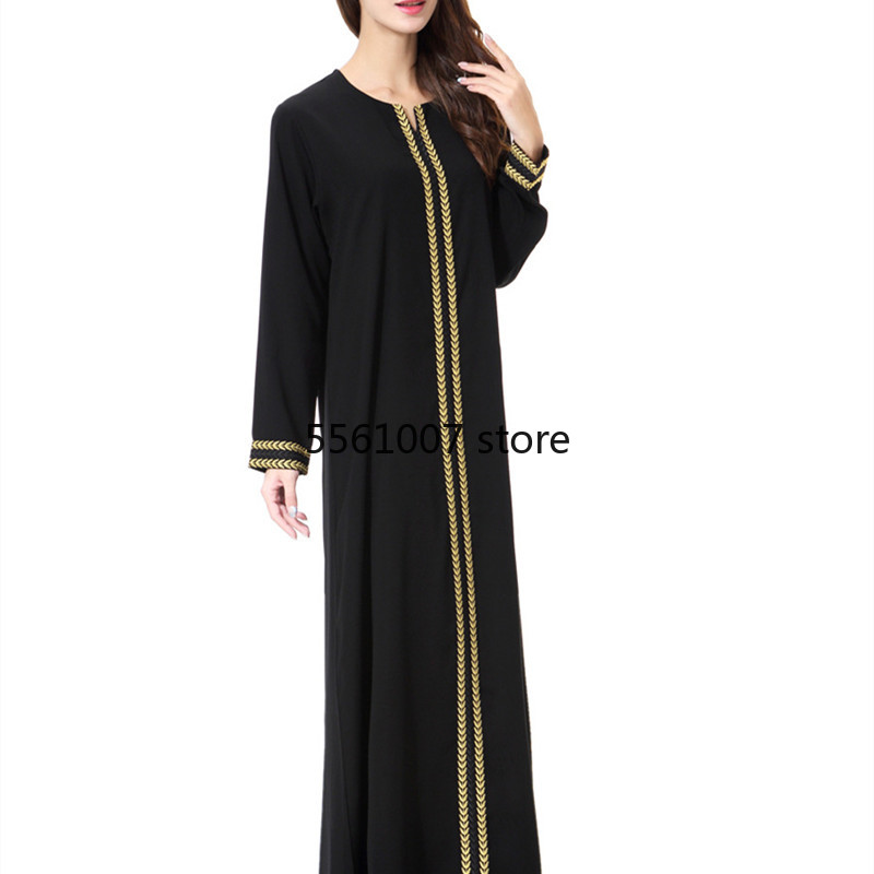 Vestidos Abayas para mulheres, bordados, manga comprida, robe casual preto fino, Dubai, Turquia, roupas islâmicas, terno de moda muçulmana