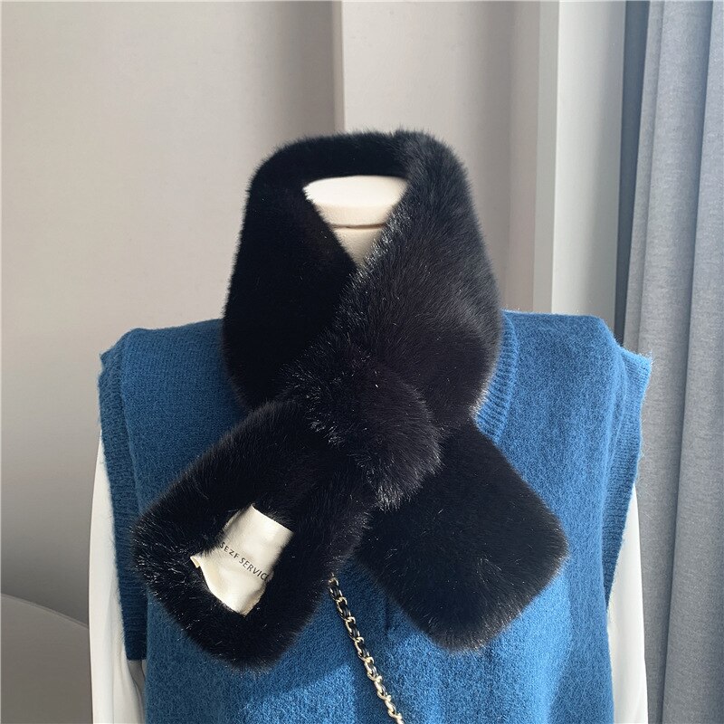 Thicken Warm Muffler Women's Winter Neck Warmers Plush Scarves Versatile Cloth Collocations: black