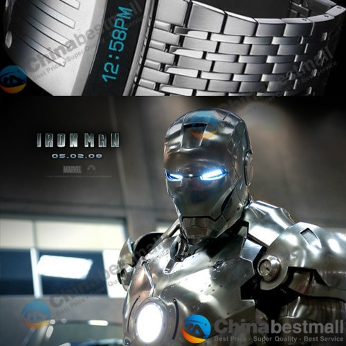Luxe Iron Man horloges Conceptie Blauw Rode LED Heren Rvs Polshorloge Relogio Masculino Goud Zwart Zilver