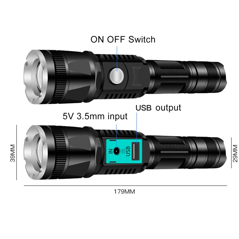 Zoom LED Flashlight No Battery for Camping Outdoor Hiking Mountaineering 95AF
