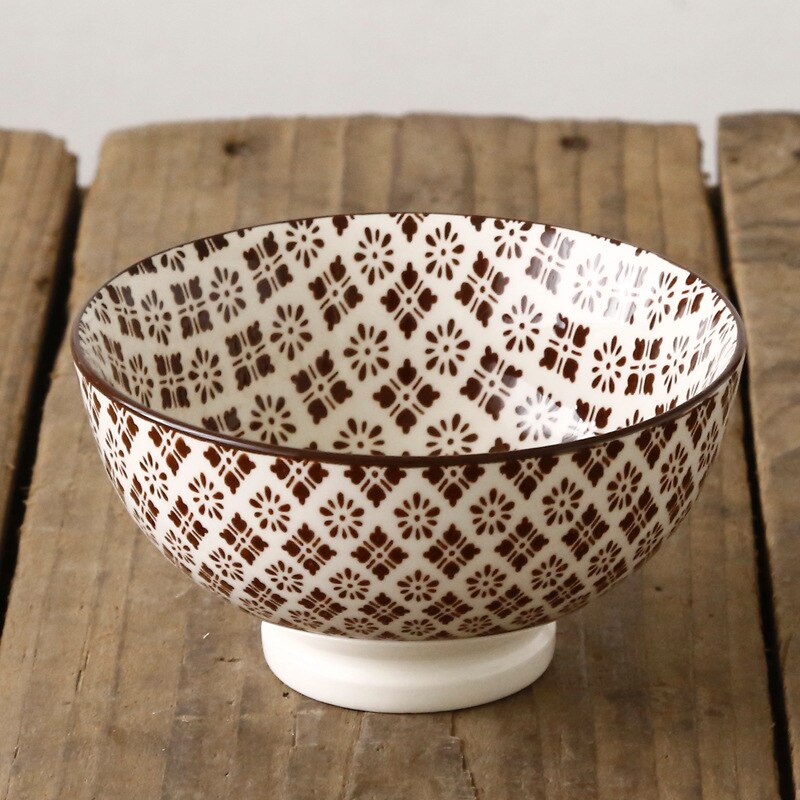 Nordic machine-printed under-glazed ceramic tableware Japanese 4.5-inch high-foot anti-scald soup bowl millet rice bowl: B-15