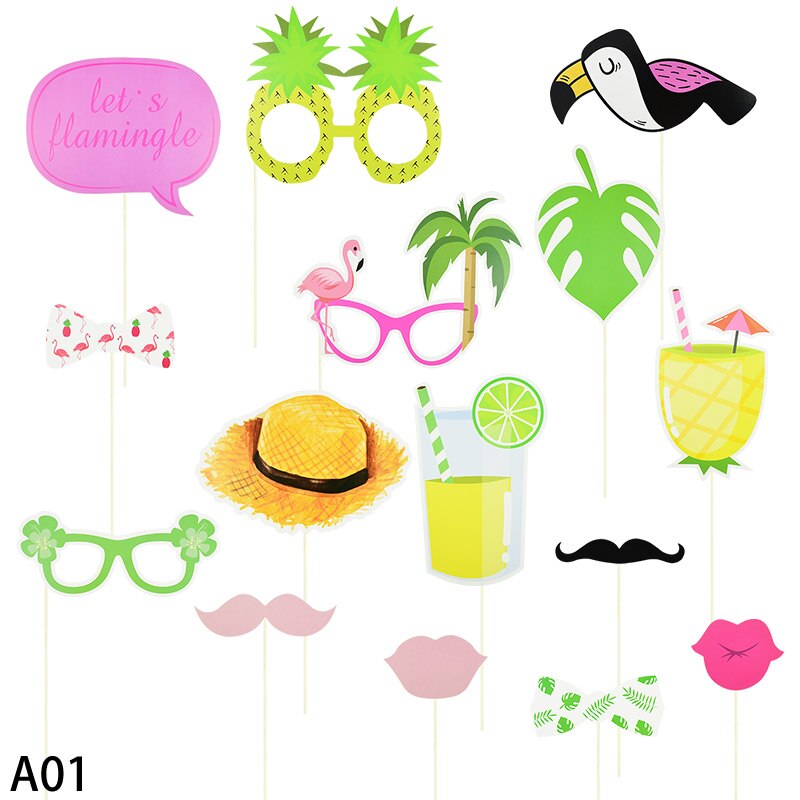 Flamingo Photobooth Props Hawaiian Party Grappig Lip Mond Foto Prop Voor Tropische Zomer Bruiloft Verjaardag Decor Photo Booth Frame: A01