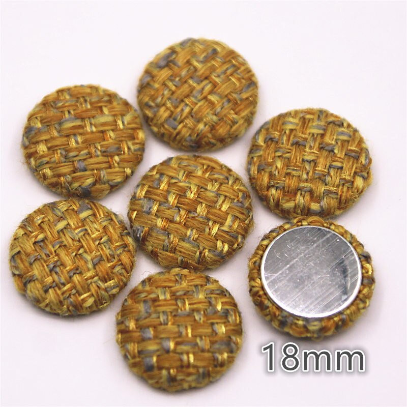 30 stk 18mm tweed plaid stof betrukket flere farver runde flackback knapper hjem have håndværk cabochon scrapbog: Gurkemeje 30 stk