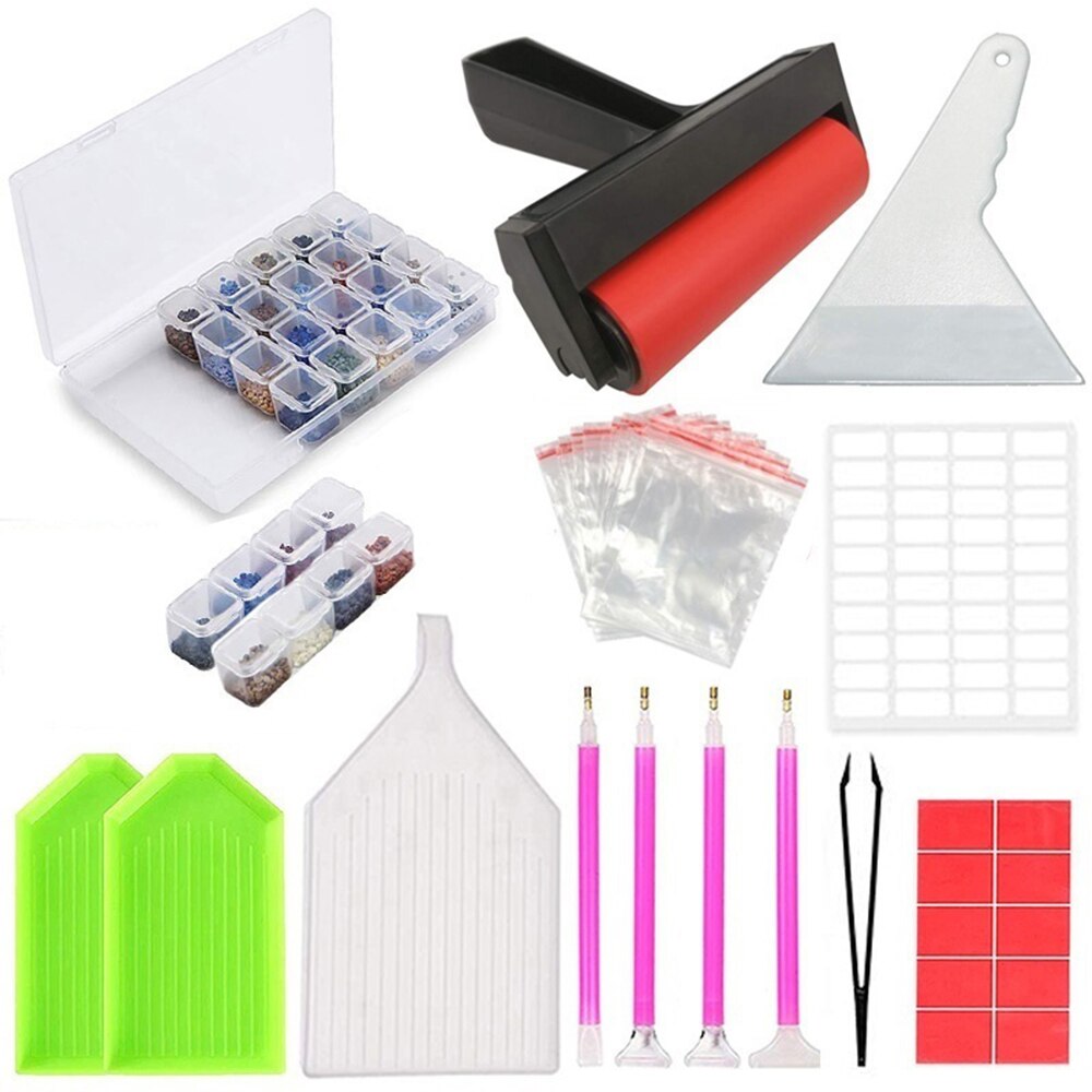 5D Diamonds Painting Tools and Accessories Kits with Diamond Painting Roller and Diamond Embroidery Box for Adults or Kids: 28 Grids Tool Set