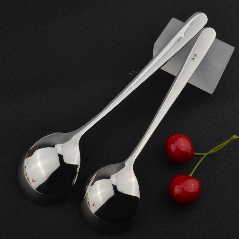Chinese Style Stainless Steel Round Shape Spoon With Long Handle For Tea Coffee Soup Milk Polishing Cutlery Dinnerware Set