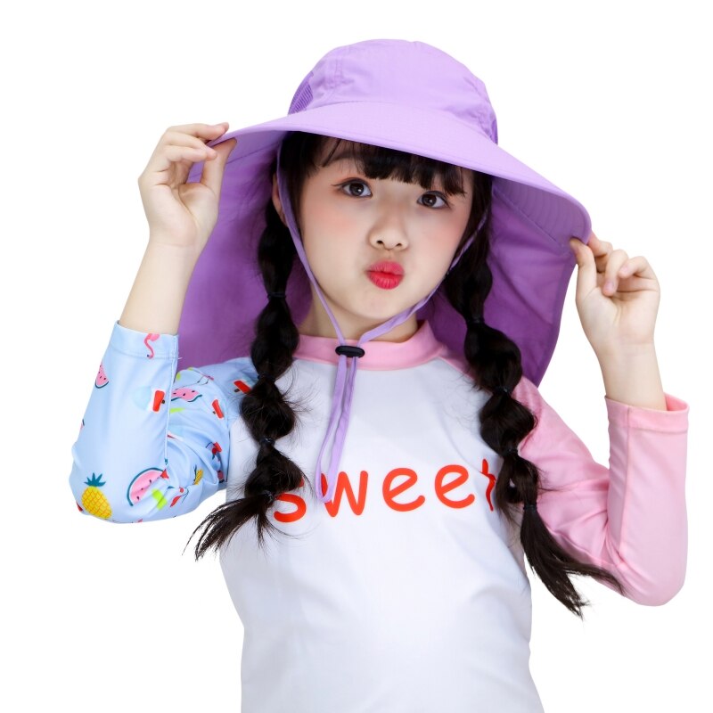 Wide Brim Children Beach Hat Sun Kids Bucket Cap Summer Girls Boys Travel Outdoor Cute Casual Anti-UV Hats