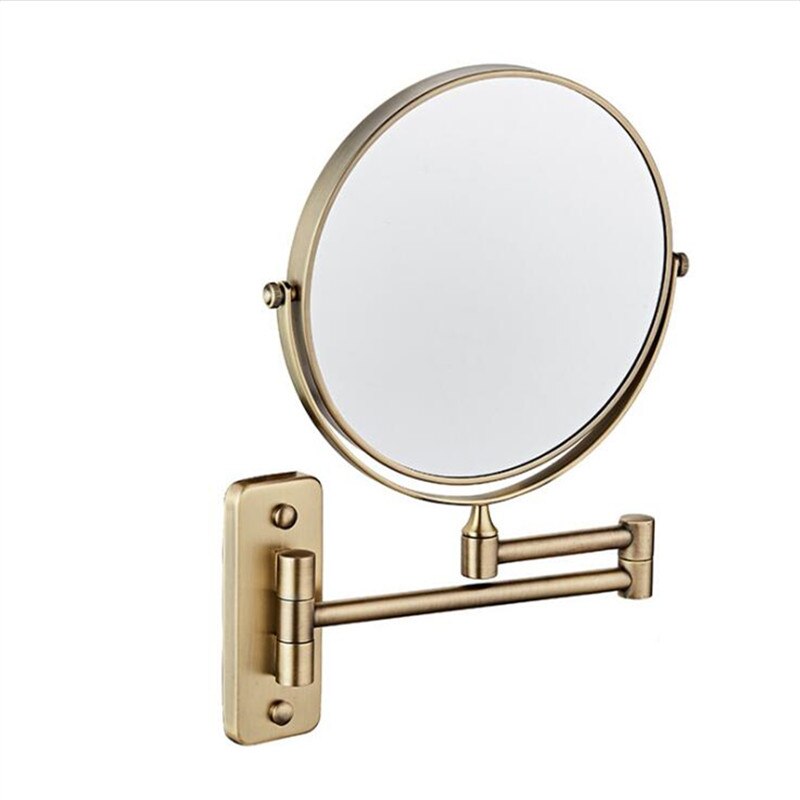 Makeup spejl krom messing badeværelse spejle 3 x forstørrelses spejl folde barbering 8 inches vægmonteret 360 roterende runde spejle: Antik