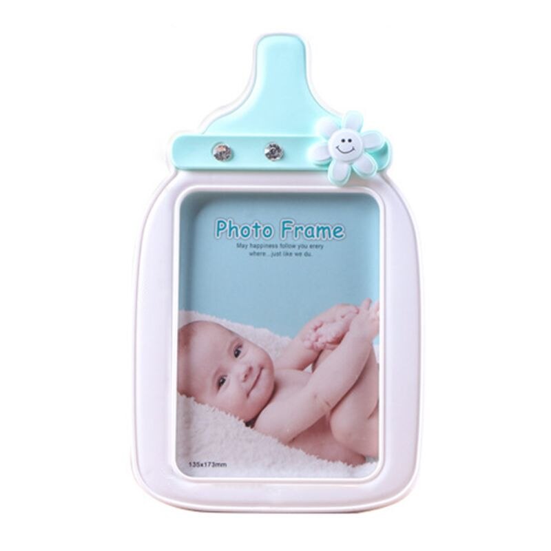 Baby cartoon flesvormige fotolijst voor een kind met een verjaardagsfoto: Blauw