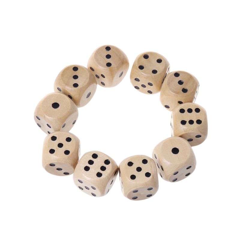 10 Pcs 6 Sided Wood Dice Point Cubes Round Corner Party Kid Toys Game 14*14*14mm