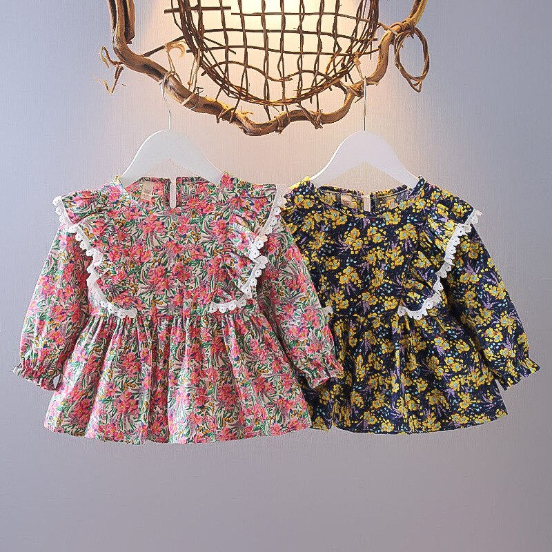 2022 Herfst Lente Kinderen Blouse Voor Meisjes Bloemenprint Lange Mouwen Shirts Tops Tees Peuter Kids Kleding Prinses Jurk