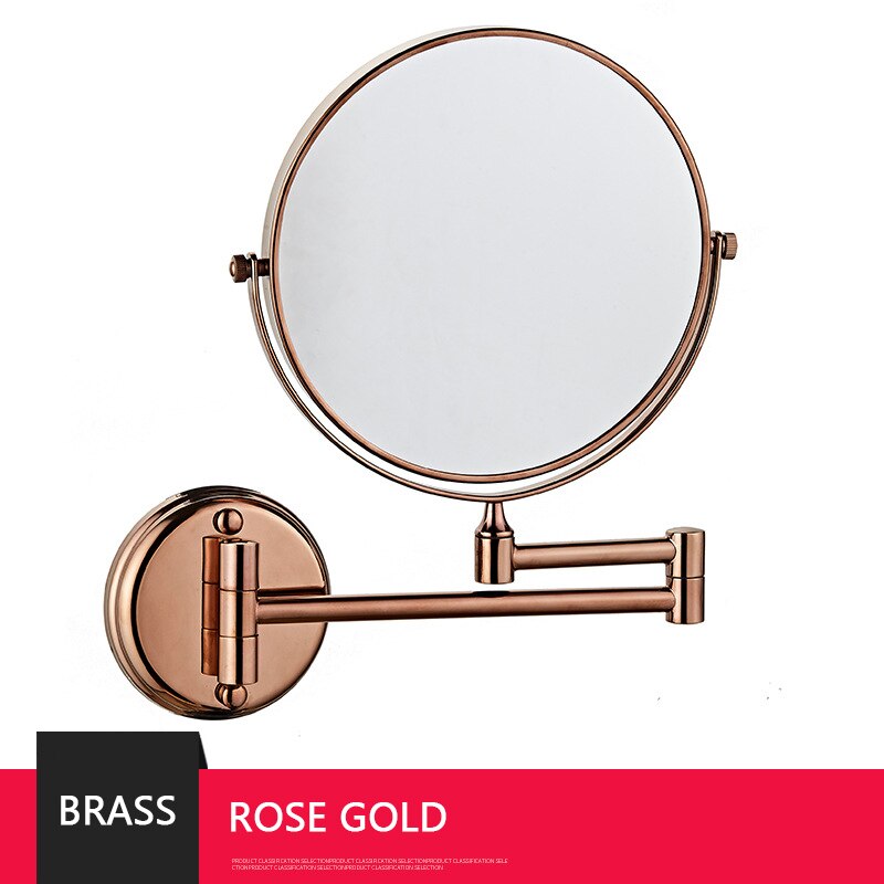 Espejo de maquillaje de oro rosa para baño, espejos redondos de latón negro mate, espejo de afeitado con aumento de 3X, espejos plegables de doble cara de 8 pulgadas: KC005