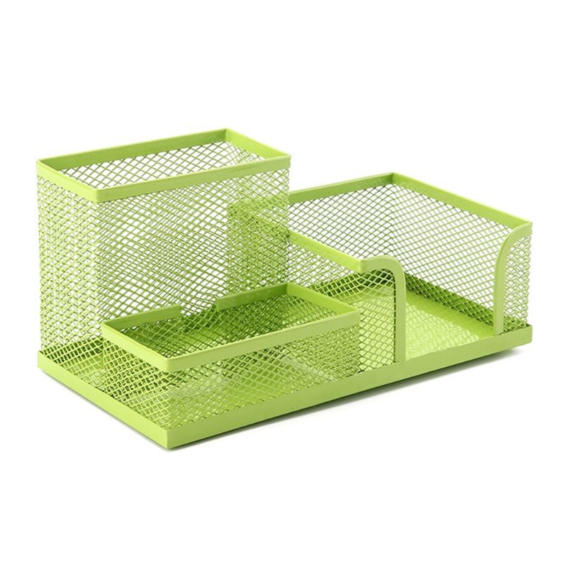 4 Colors Metal Mesh Desk Organizer Pen Pencil Storage Holder with 3 Compartments for Home Office Students Supplies Accessories: Green