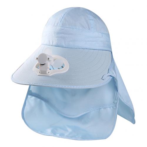 Zomer Afneembare Outdoor Anti-Zon Cap Hals Gezicht Flap Brede Rand Hoed Met Ventilator Geschikt Voor Klimmen Dagelijks Gebruik: Sky Blue