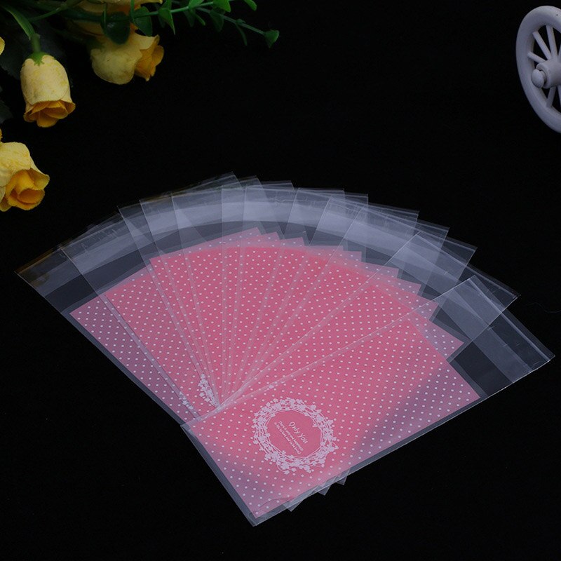 100 teile/los Größe 5*10 + 3 cm Kunststoff Cookie Verpackung Kuchenverpackung Taschen opp Selbstklebende tasche für DIY Süssigkeit Lippenstift packag: Rosa 02