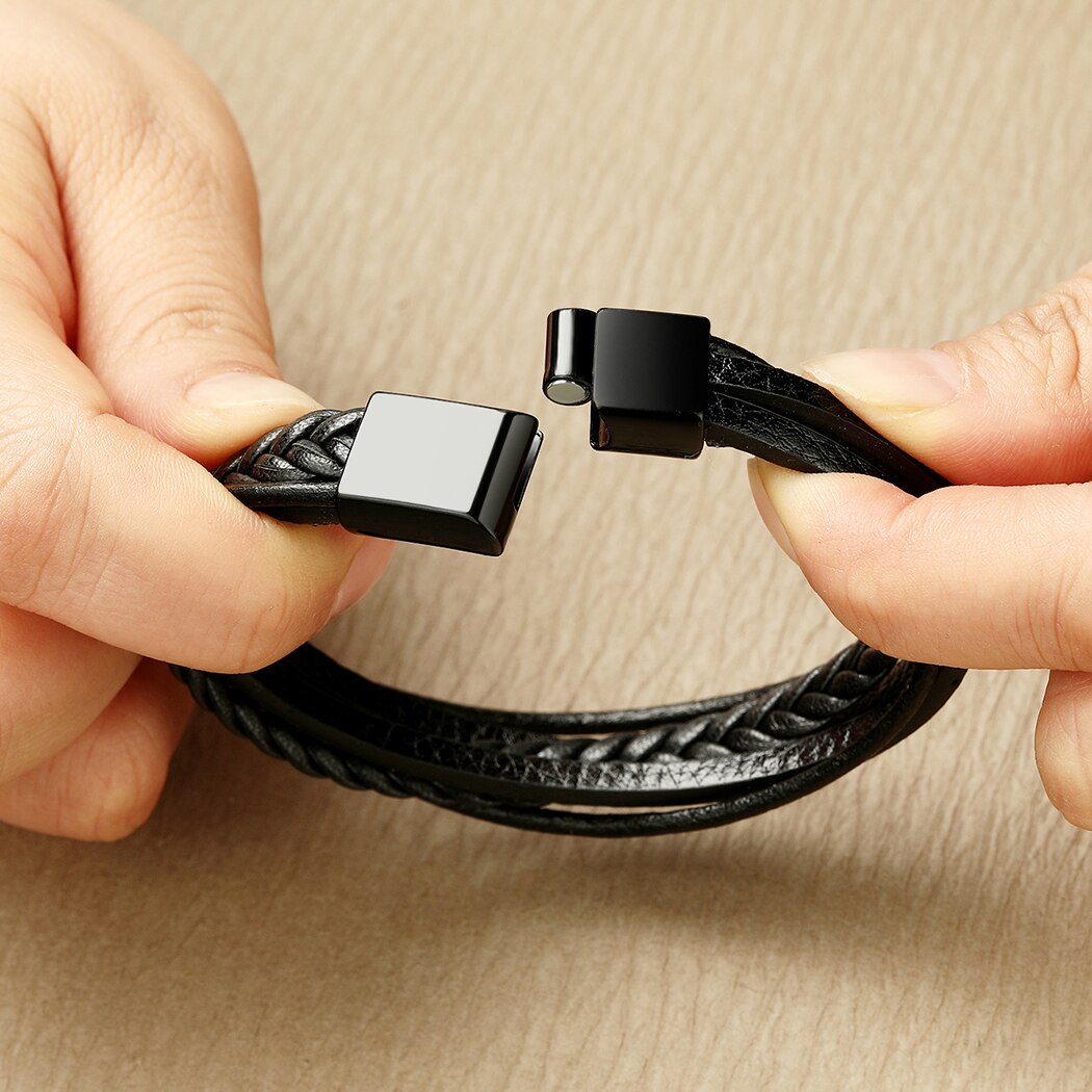 Nedar Trendy Lederen Armbanden Voor Mannen Vrouwen Rvs Multilayer Gevlochten Touw Bangle Voor Mannelijke Vrouwelijke Handgemaakte Sieraden
