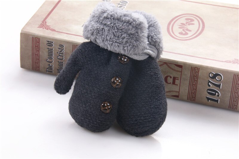 Gants luvas E Mittens Para O Bebê Enfant Mitaine Menino Menina Folha Manter Inverno Quente Luva Bebê: dark grey