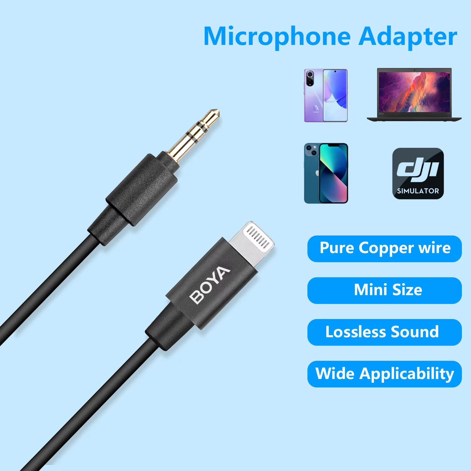 Boya BY-K1-K9 3.5mm trs para relâmpago/typec iphone android telefone áudio para microfone adaptador cabo acessórios 0.06m linha de dados
