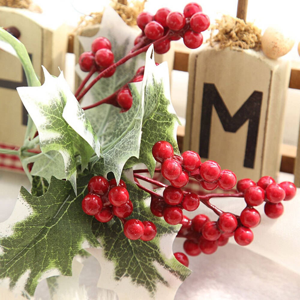 Christmas Tree Artificial Berry Red Fruits Plant Berries Artificial Flower Red Cherry Christmas Decorative Flower Branches