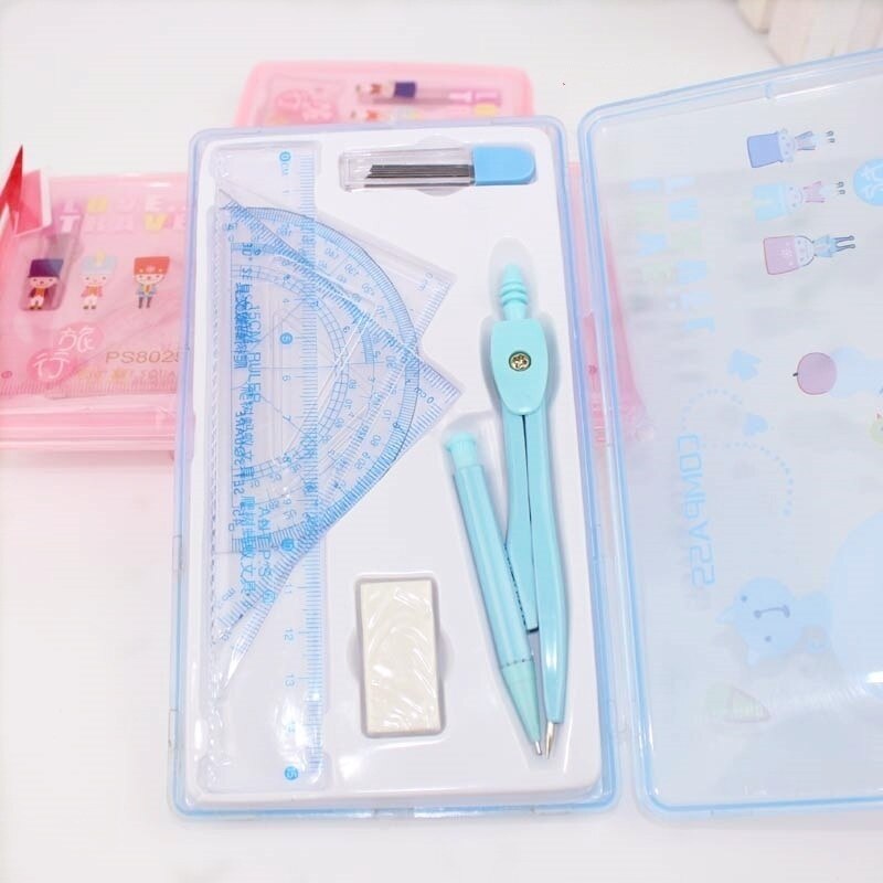 1 Set Drawing Students Math Sets with Learning Stationery Triangle Ruler Geometry Set