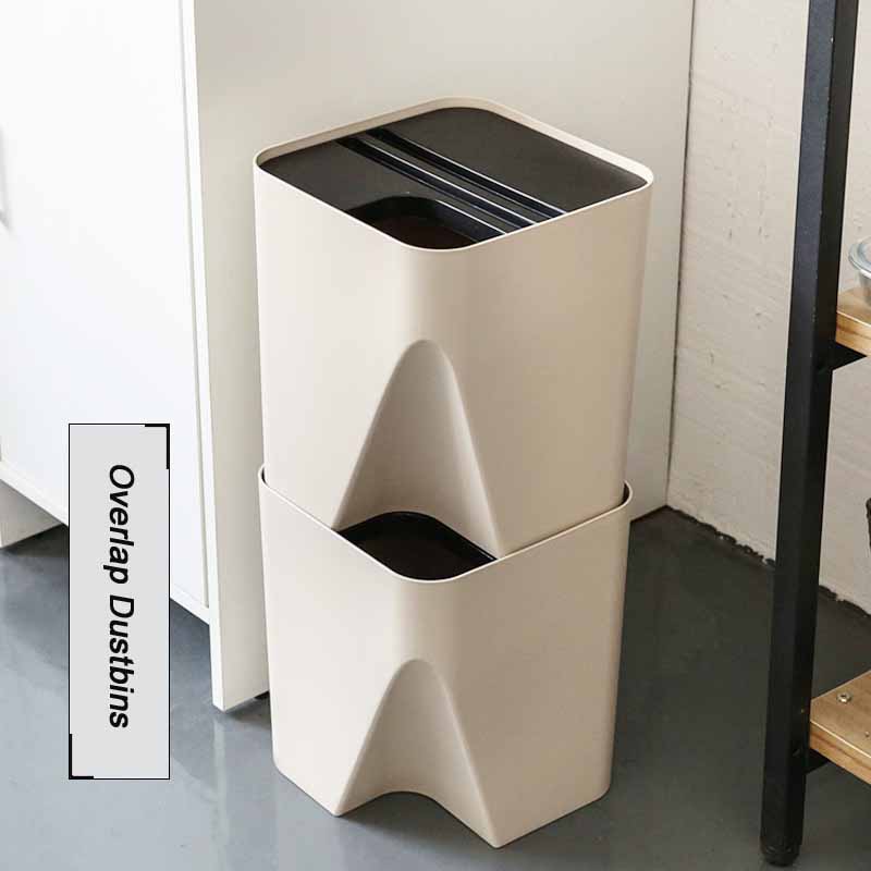 Japanese-Style Trash Can Stack Home With Lid Living Room Kitchen Bathroom Dry And Wet Classification Storage Bucket