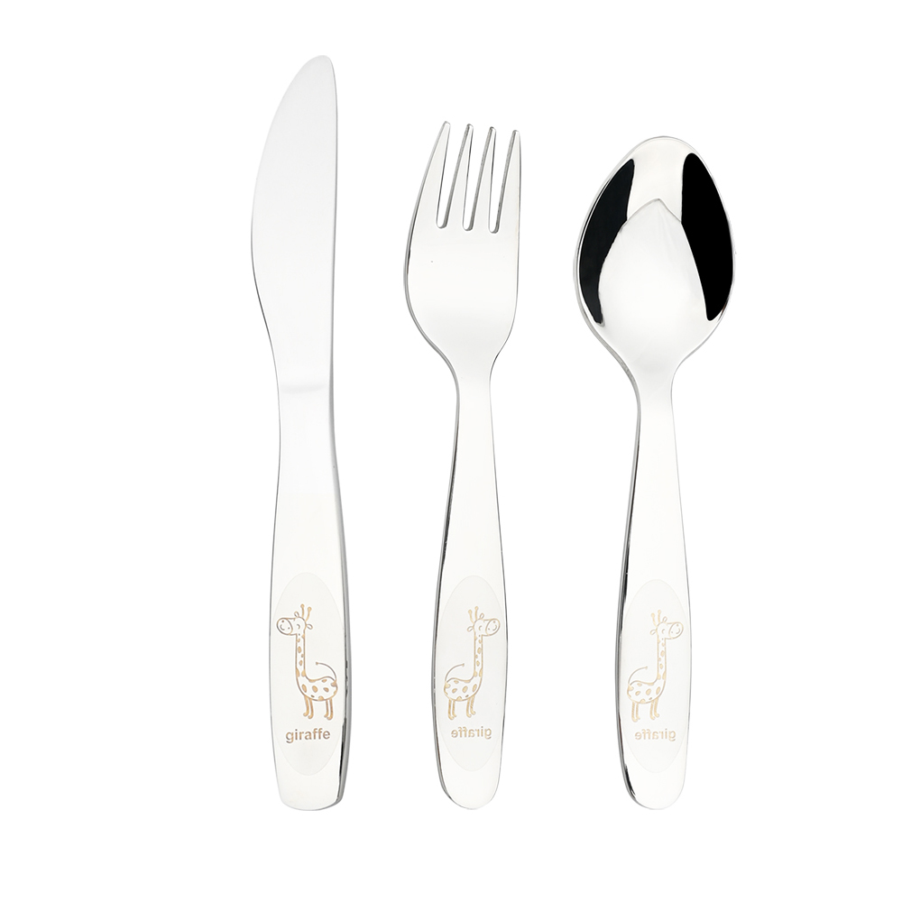 Cartoon Dinnerware 18/10 Stainless Steel Set Baby Dishes Dinner Spoons Fork Knife Baby Kids Learning Eating Children Tableware: 3pcs Silver