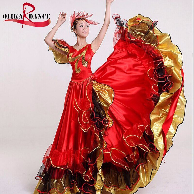 Spaanse dans rokken flamenco dans kostuums vrouwen rode spaanse dans jurken 540 graden: Rood / L