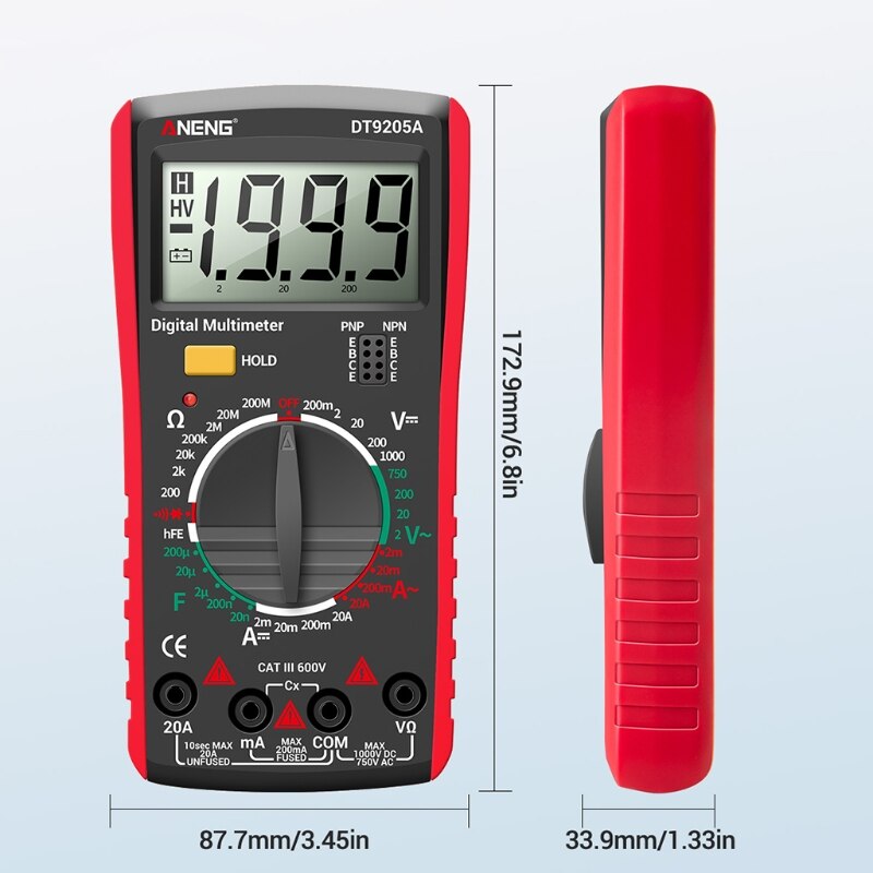 Digital Multimeter AC/DC hFE Transistor Capacity Diode Tester Electrical Tools 896B