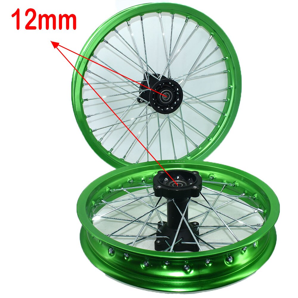 1.60-17 inch Front 1.85-14 inch Rear Rims Aluminum Alloy Wheel Rims Black Hub For KLX CRF Kayo BSE Dirt Pit Bike Motorcycle: Green-12mm